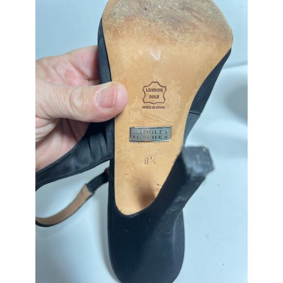 Badgley Mischka Black Satin Slingback 4.5" Heel Rhinestone Adorned Pump Shoe 8.5 - Picture 6 of 8